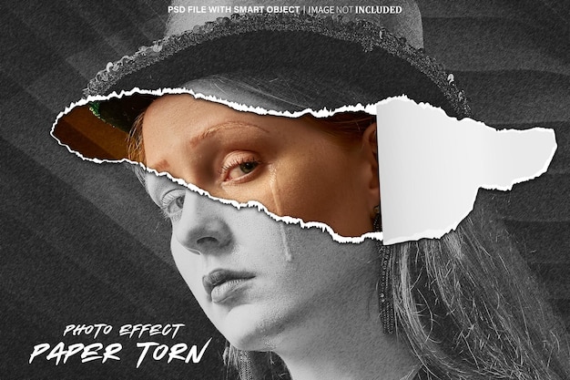 paper torn photo effect psd