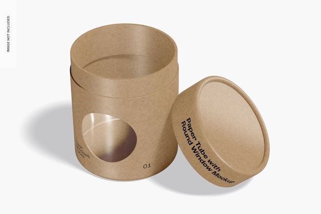 PSD paper tube with round window mockup, opened