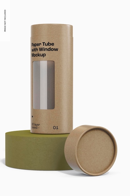 PSD paper tube with window mockup, front view
