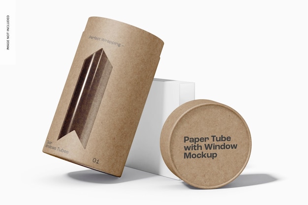 paper tube with window mockup, leaned