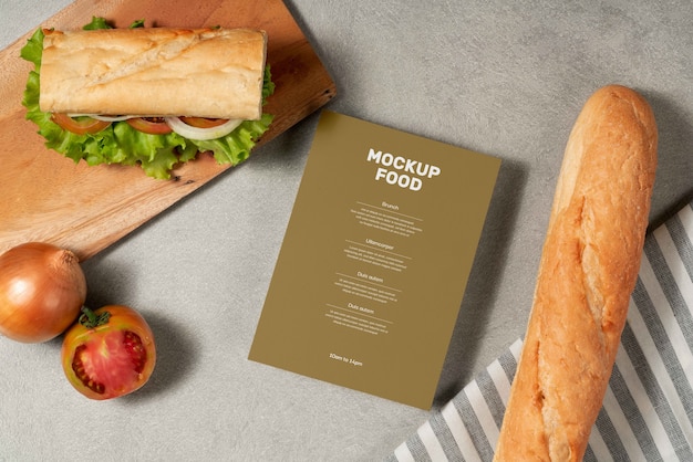PSD involucro di carta e mock-up di menu per paninoteca