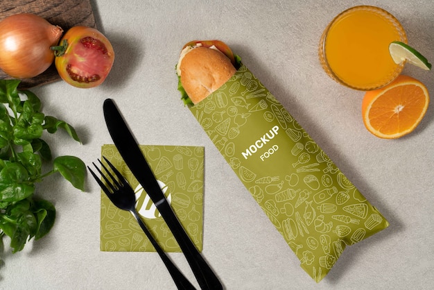PSD paper wrap and menu mock-up for sandwich shop