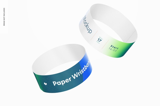 PSD paper wristband mockup, falling