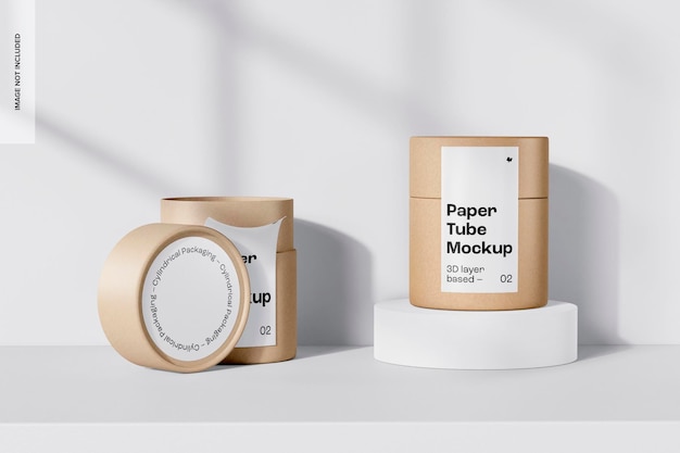 PSD paperboard tubes with label mockup