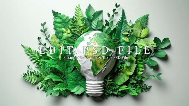 PSD papercut lightbulb earth globe leaf