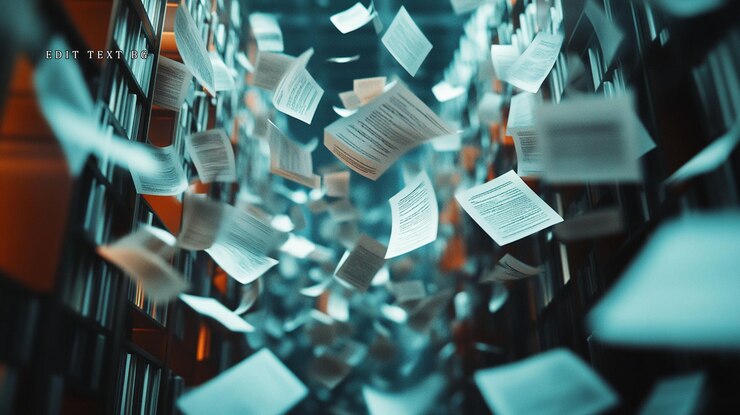 PSD papers flying in dark archive