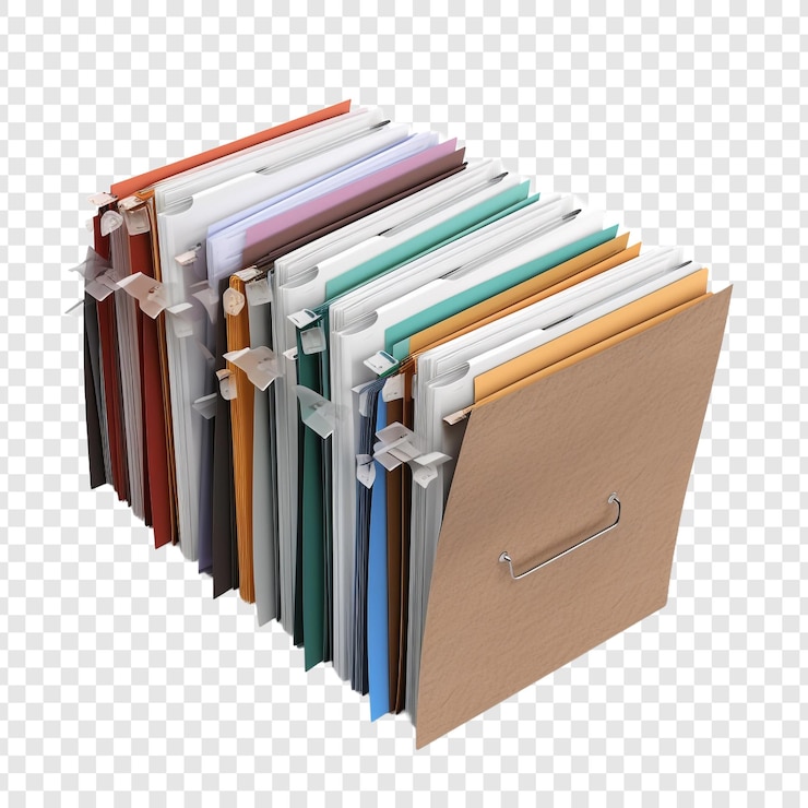 PSD papers organized in separate folders isolated on transparent background