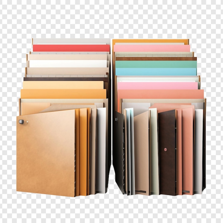 PSD papers organized in separate folders isolated on transparent background