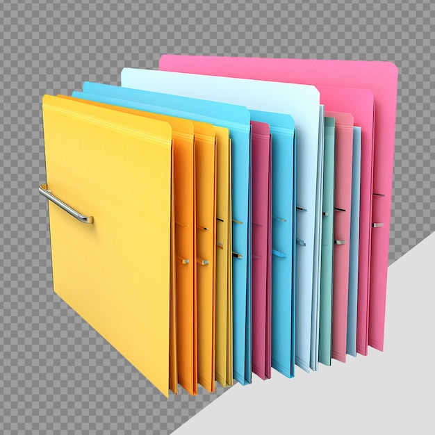 PSD papers organized in separate folders png isolated on transparent background