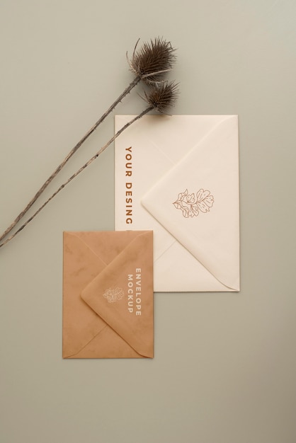 Papieren envelop mock-up ontwerp met bloem