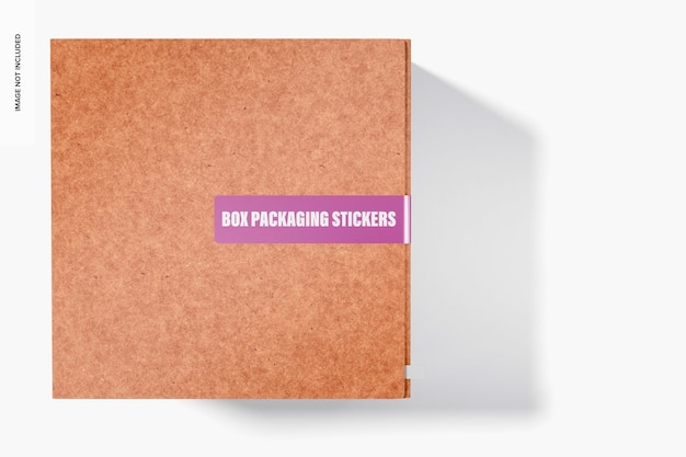 PSD papieren stickercollectie op dozen mockup, bovenaanzicht