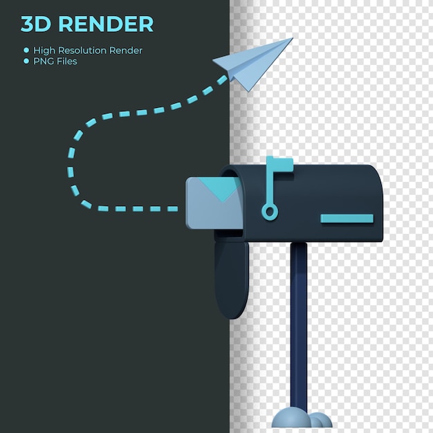 PSD papierowy samolot leci nad skrzynką pocztową.