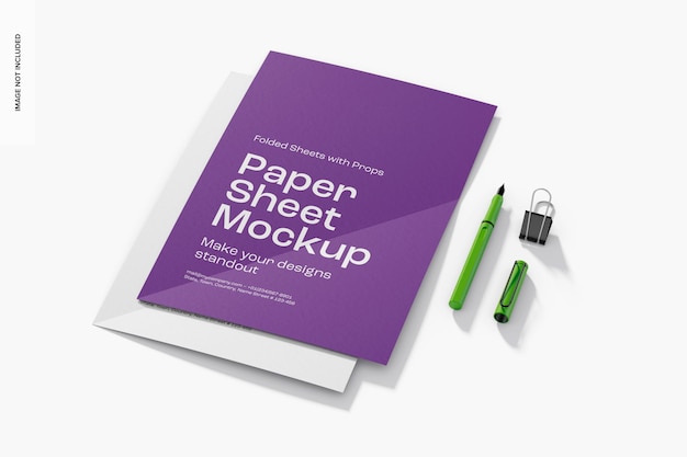 Papierplaten met gevouwen tekens mockup, hoge hoek