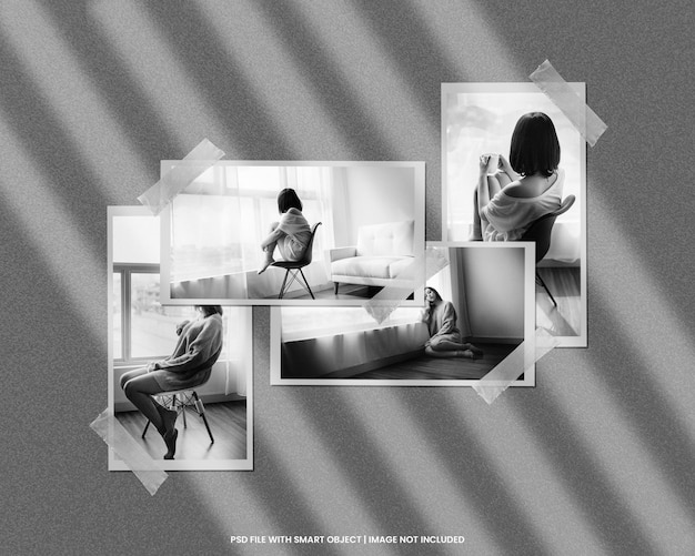 Papirofotobilde polaroid mockup med svart-hvitt effekt mal Premium Psd