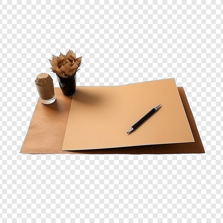 PSD papre craft on the table isolated on transparent background