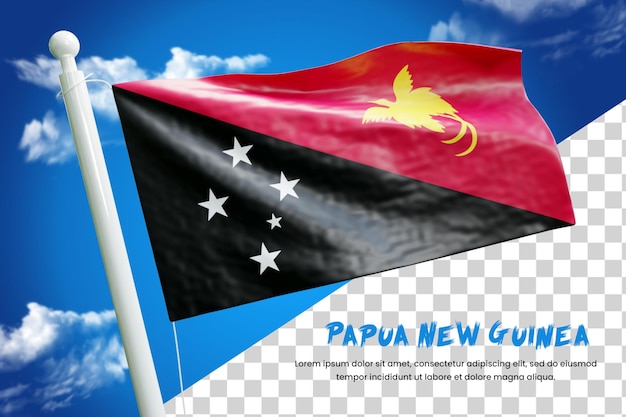 Papua-nowa Gwinea Realistyczna Flaga 3d Render Na Białym Tle Lub 3d Papua-nowa Gwinea Macha Flagą Ilustracja