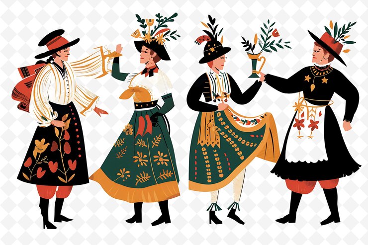 PSD para uczestnicząca w tradycyjnym czeskim masopu flat illustration culture character