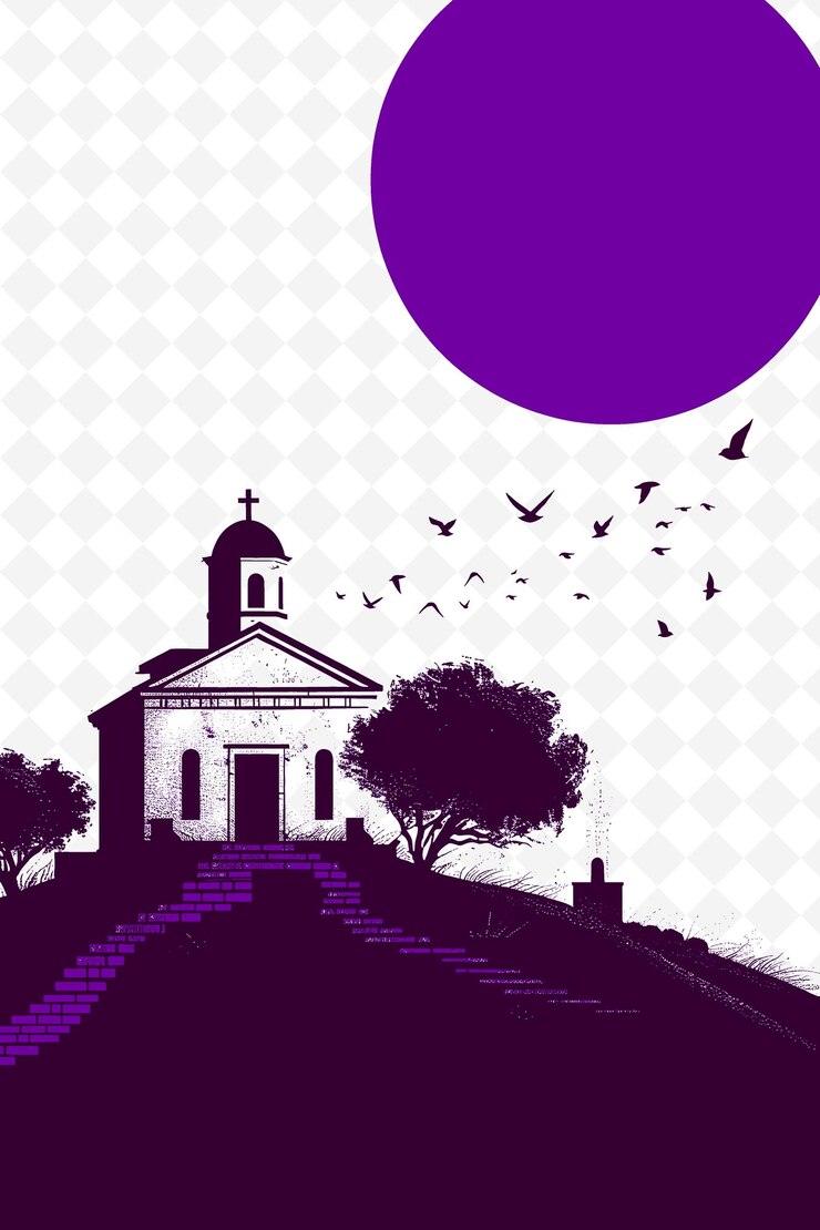 PSD paracambi historical site with a church and a fountain a red illustration brazilian life and culture