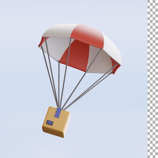 PSD parachute en doos 3d illustratie