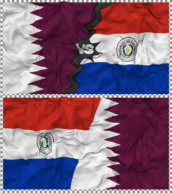Paraguay versus Qatar Halve gecombineerde vlag Cloth Bump Texture 3D Rendering