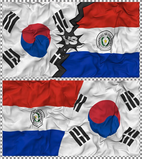 Paraguay versus Zuid-Korea Half gecombineerde vlag Cloth Bump Texture 3D Rendering