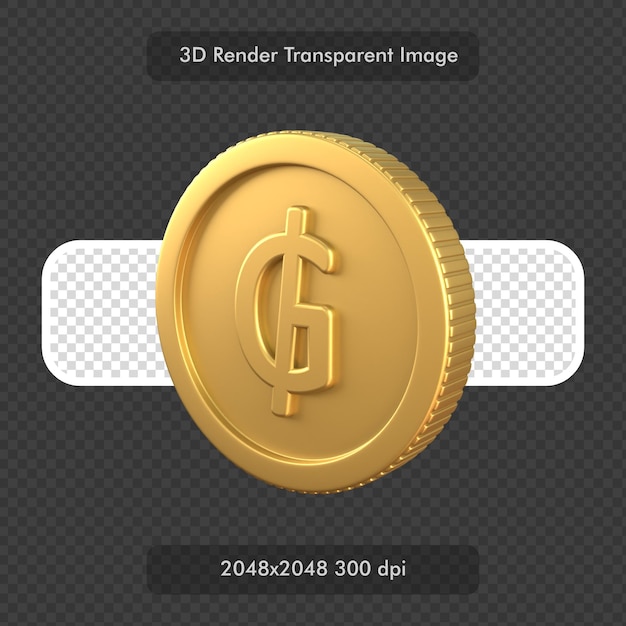 Illustrazione di rendering 3d della moneta d'oro del guarani paraguaiano