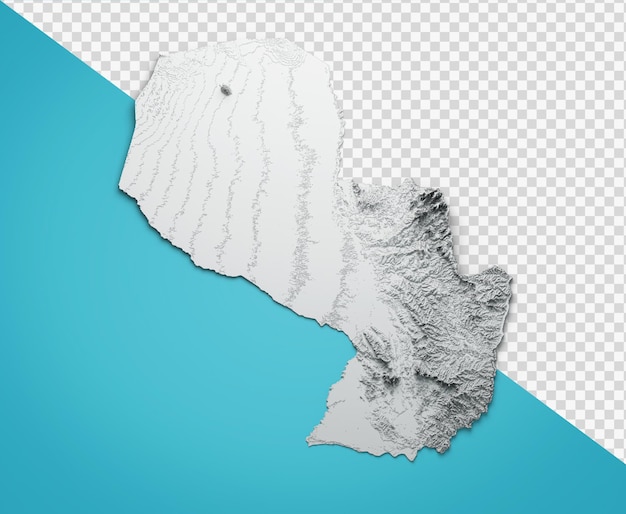 PSD paragwaj mapa 3d mapa reliefowa na białym tle ilustracja 3d