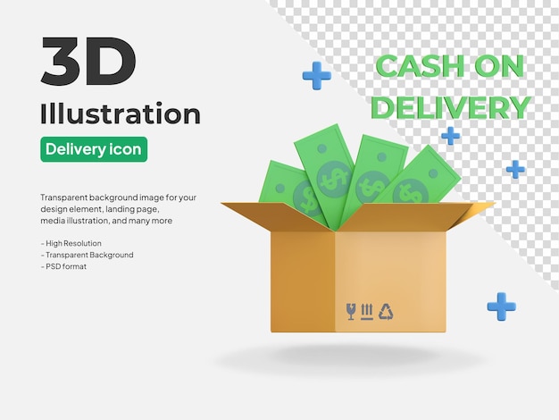 Parcel box with money cash on delivery service icon 3d render illustration