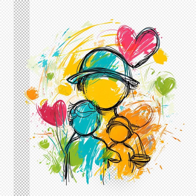 PSD parents day colorful scribble transparent background