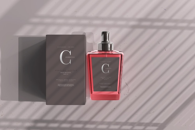 Parfumfles met doos mockup