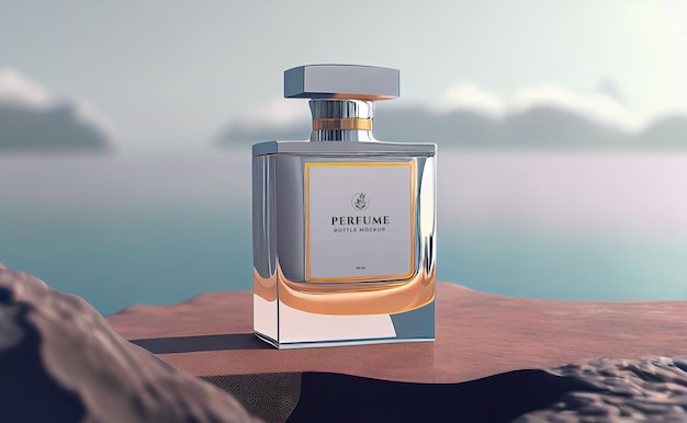 Parfummodel op strand vage achtergrond