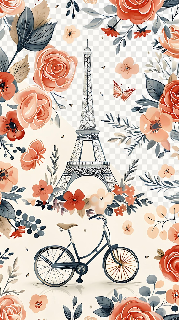 PSD parisian elegance eiffel tower bicycle and flowers