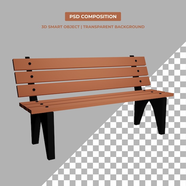 PSD park bench 3d rendering transparent background