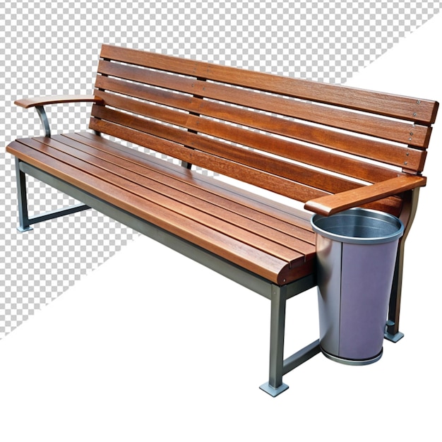 Park bench with dustbin on transparent background