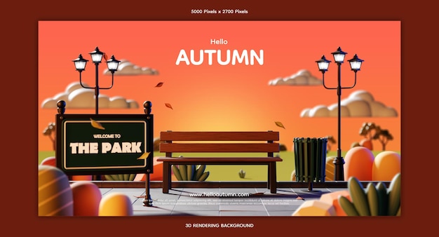 PSD ingresso al parco in autunno. illustrazione 3d. rendering 3d.