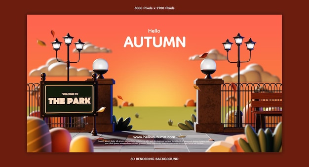Ingresso al parco in autunno. illustrazione 3d. rendering 3d.