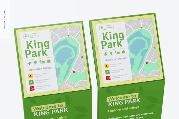 PSD park information signage mockup, close up