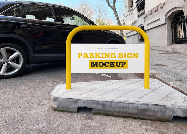 PSD parking sign mockup in outdoor advertising