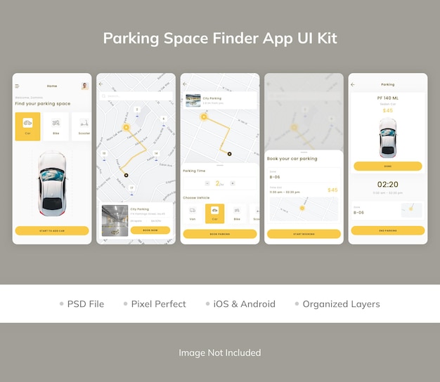 PSD parking space finder app ui kit