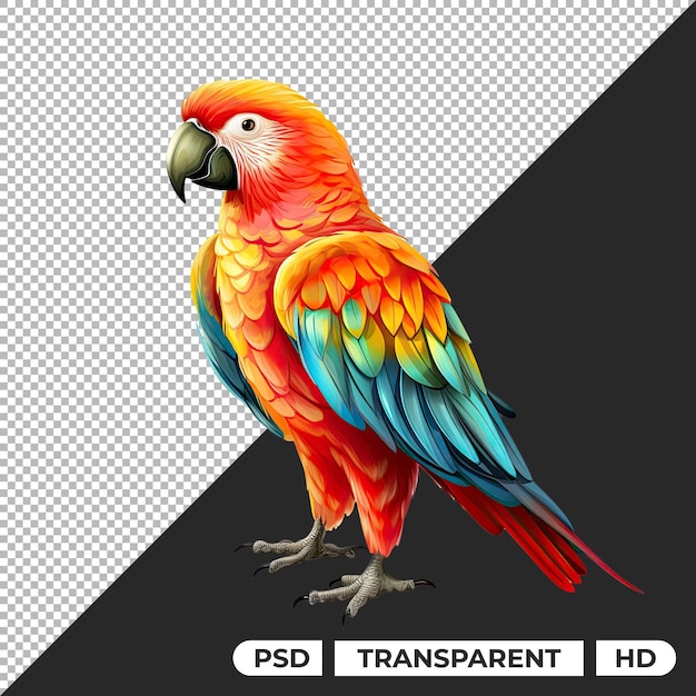 PSD Иллюстрация попугая изолирована на прозрачном фоне