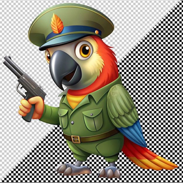PSD Попугай в армейской одежде с пистолетом