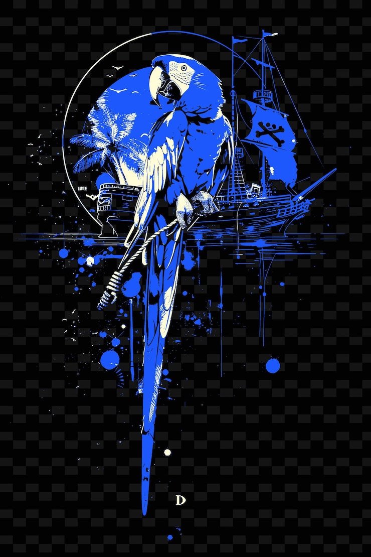 PSD parrot perched on a pirates shoulder with a ship background png poster background designs