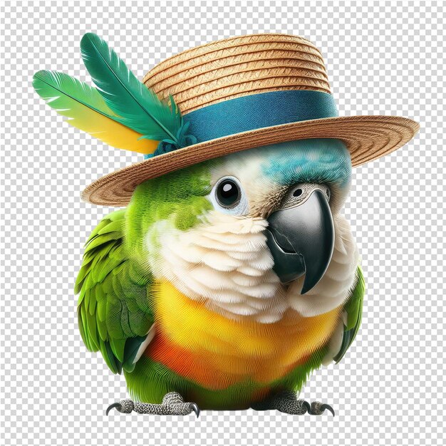 PSD a parrot with a hat on its head and a feather on its head