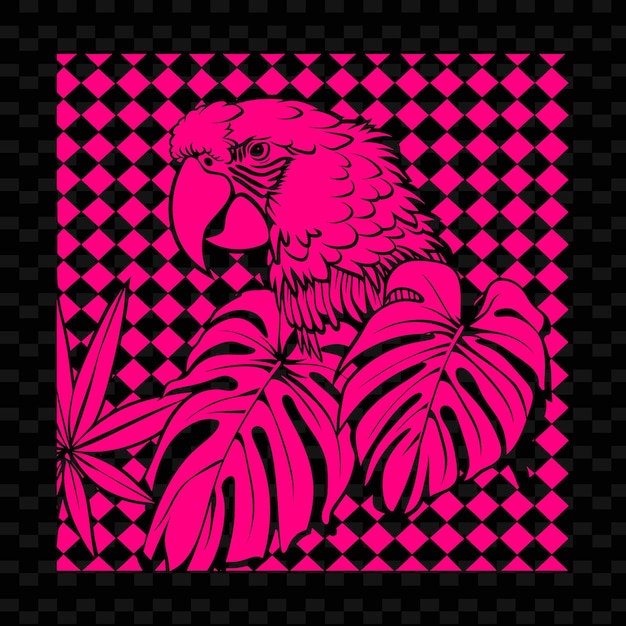 PSD un pappagallo con uno sfondo rosa e un disegno a scacchi bianchi e neri