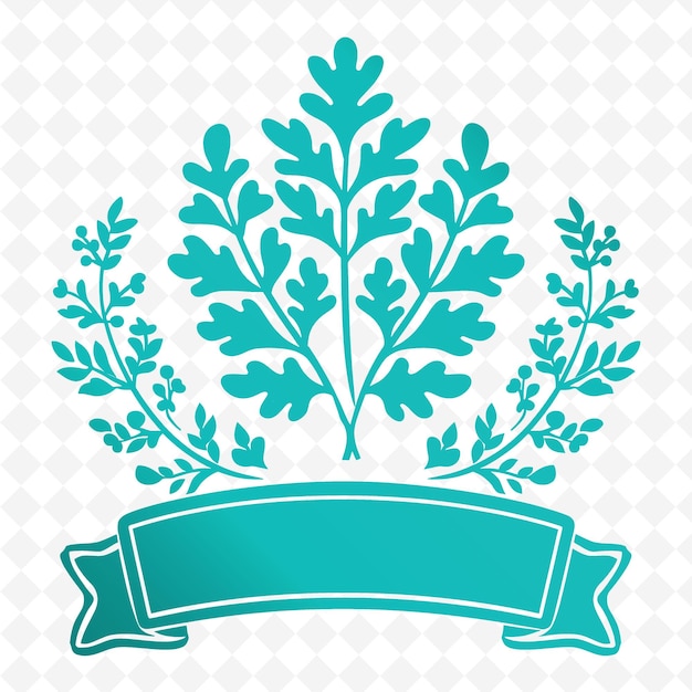 PSD parsley leaf badge logo with decorative ribbon and floral mo nature herb vector design collections