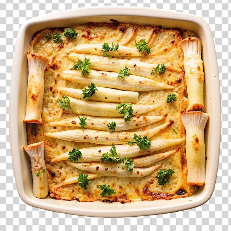 PSD parsnip and celeriac bake isolated on transparent background