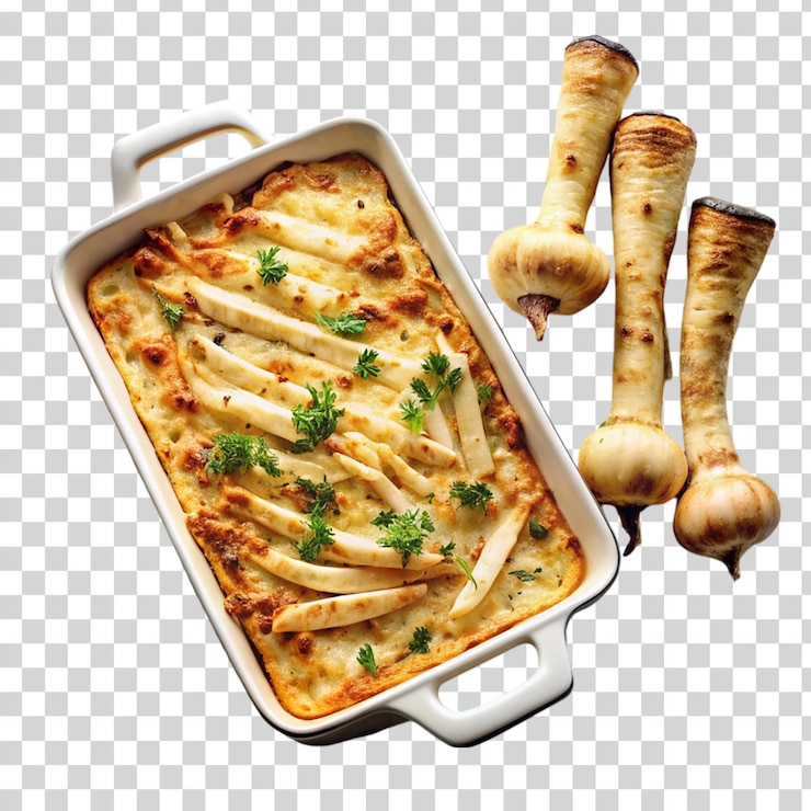 PSD parsnip and celeriac bake isolated on transparent background