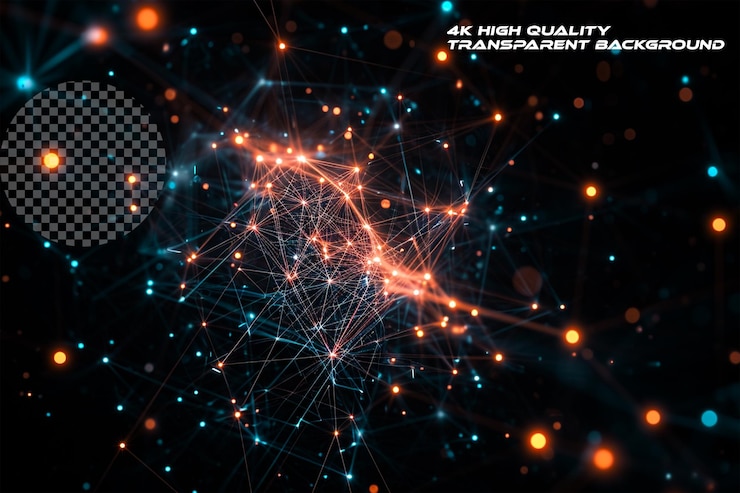 PSD particle connection network background on transparent background
