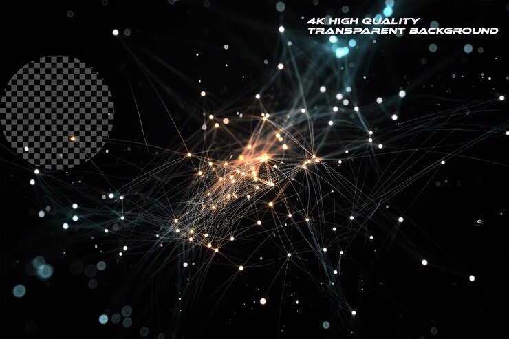 PSD particle connection network background on transparent background