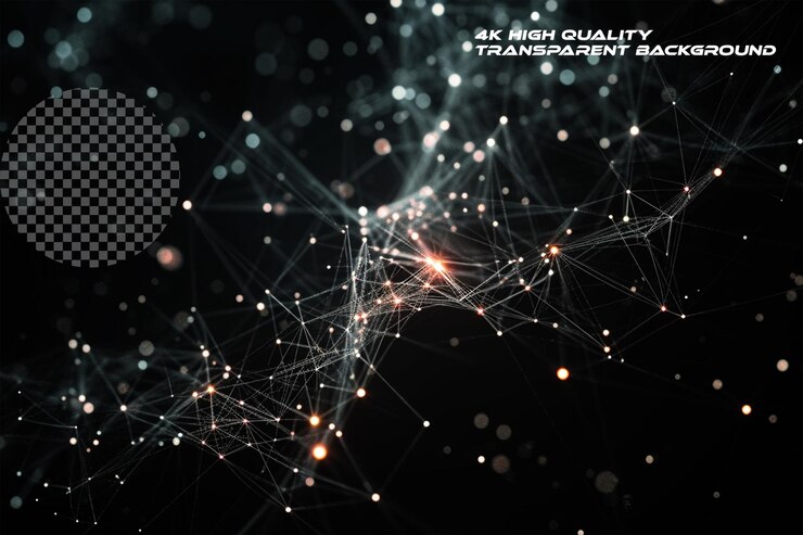 PSD particle connection network background on transparent background